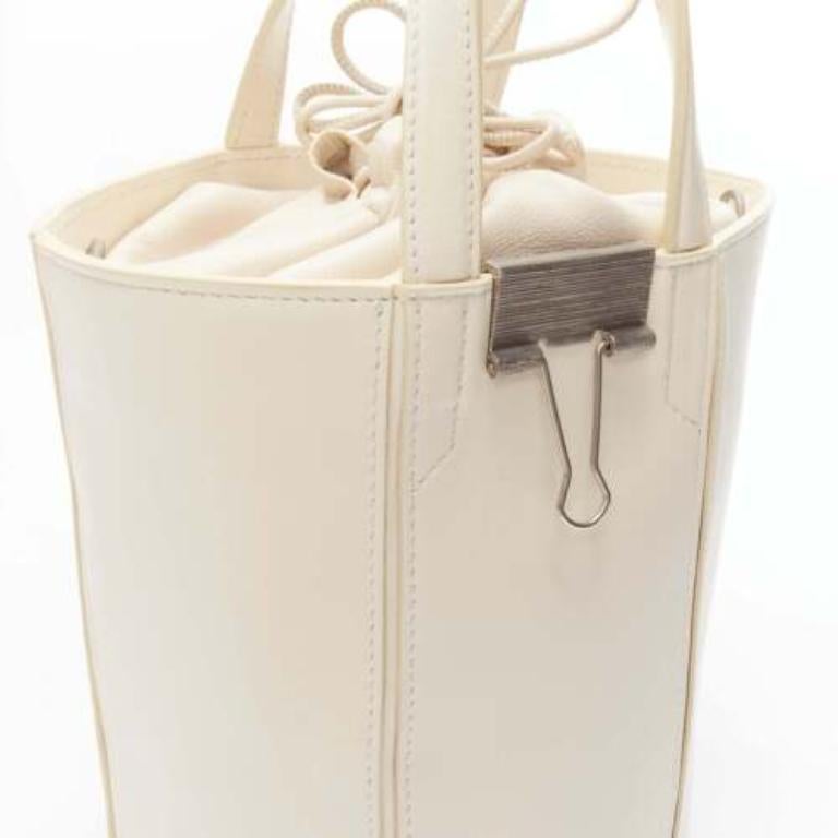 OFF WHITE Virgil Abloh Allen binder clip cream leather drawstring tote bag For Sale 2
