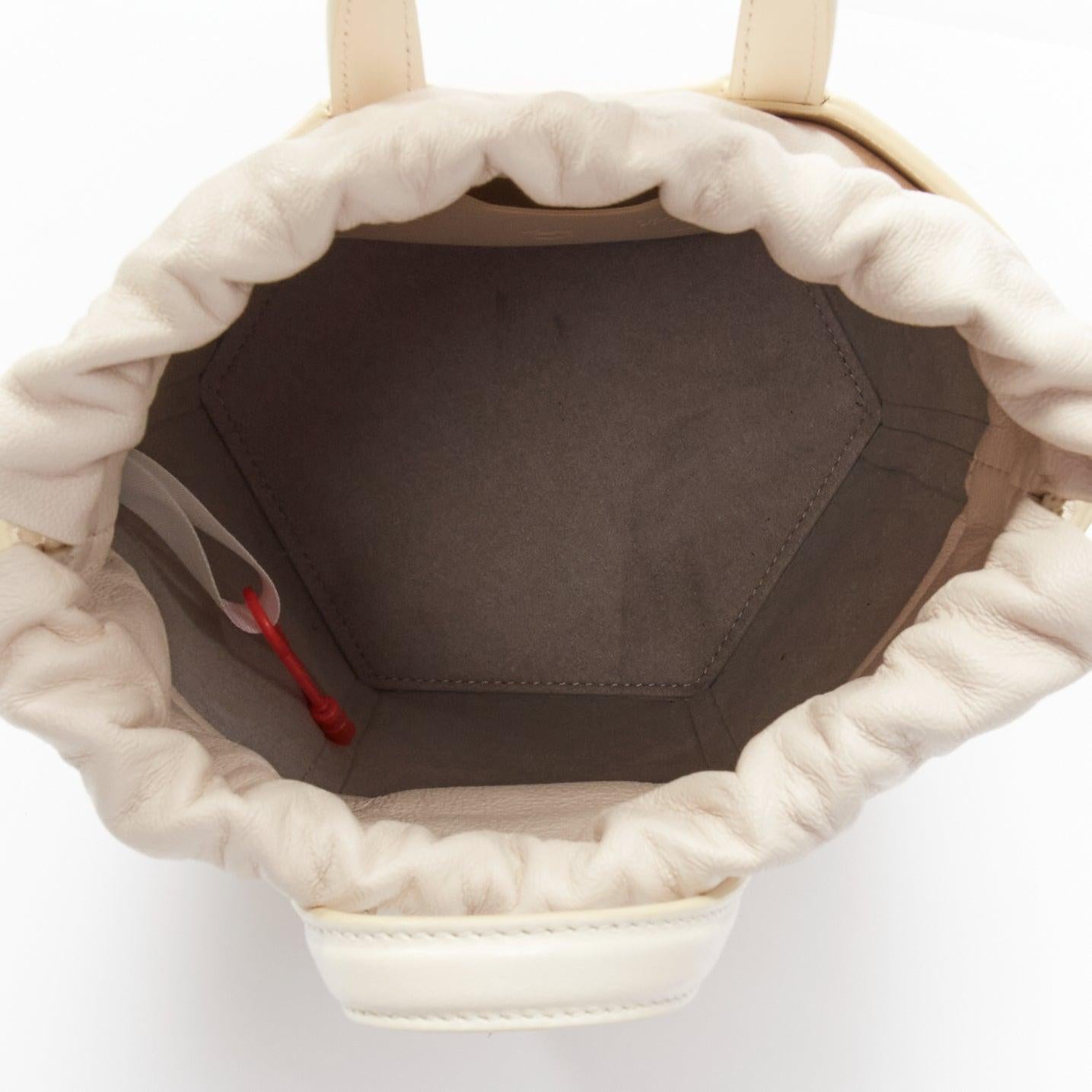OFF WHITE Virgil Abloh Allen binder clip cream leather drawstring tote bag For Sale 4