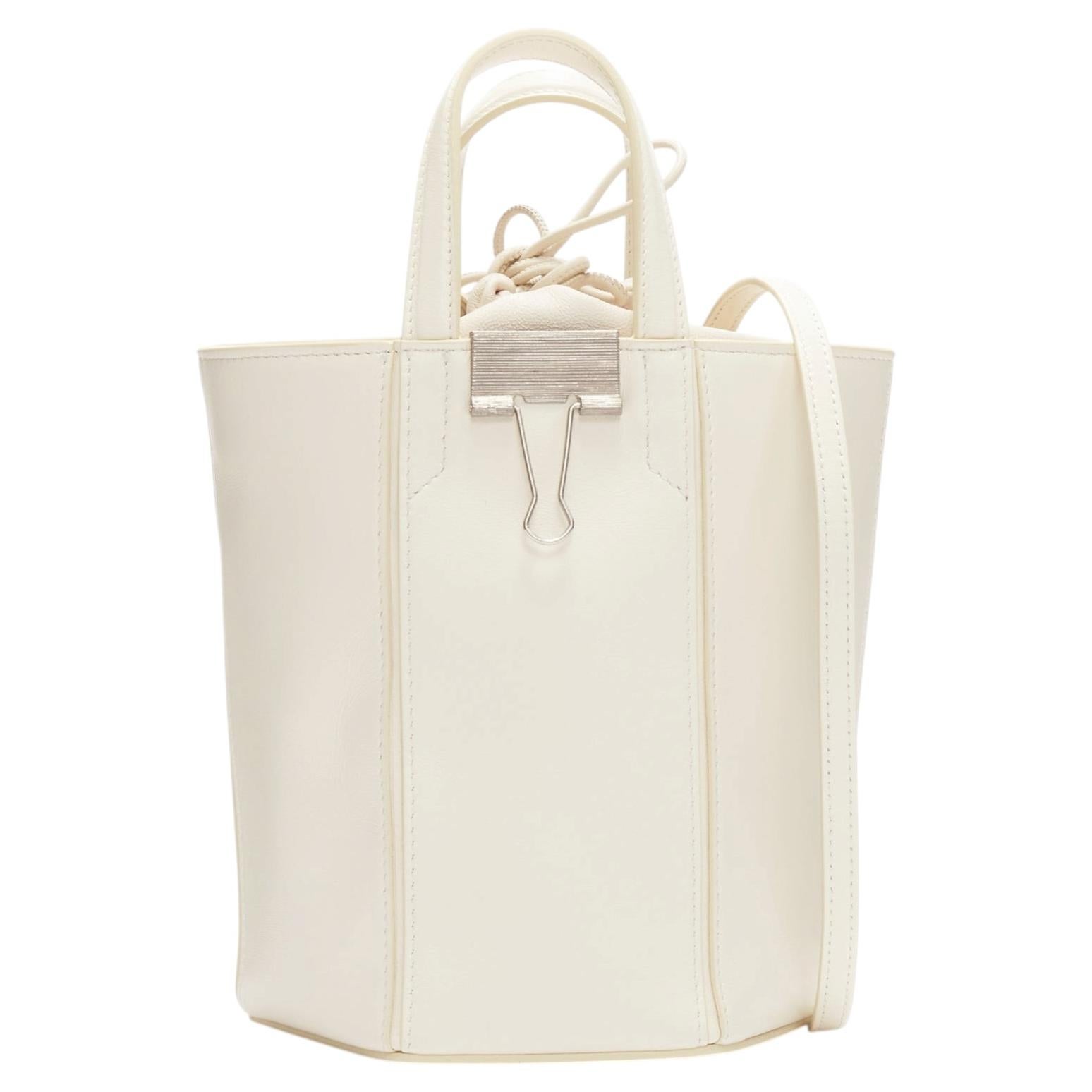 Pre-owned Off-white Off White Virgil Abloh Allen Binder Clip Cream Leather Drawstring Tote Bag