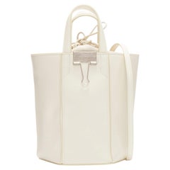 OFF WHITE Virgil Abloh Allen binder clip cream leather drawstring tote bag