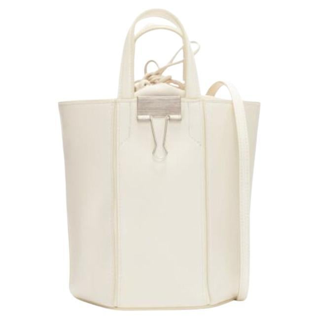 OFF WHITE Virgil Abloh Allen binder clip cream leather drawstring tote bag
