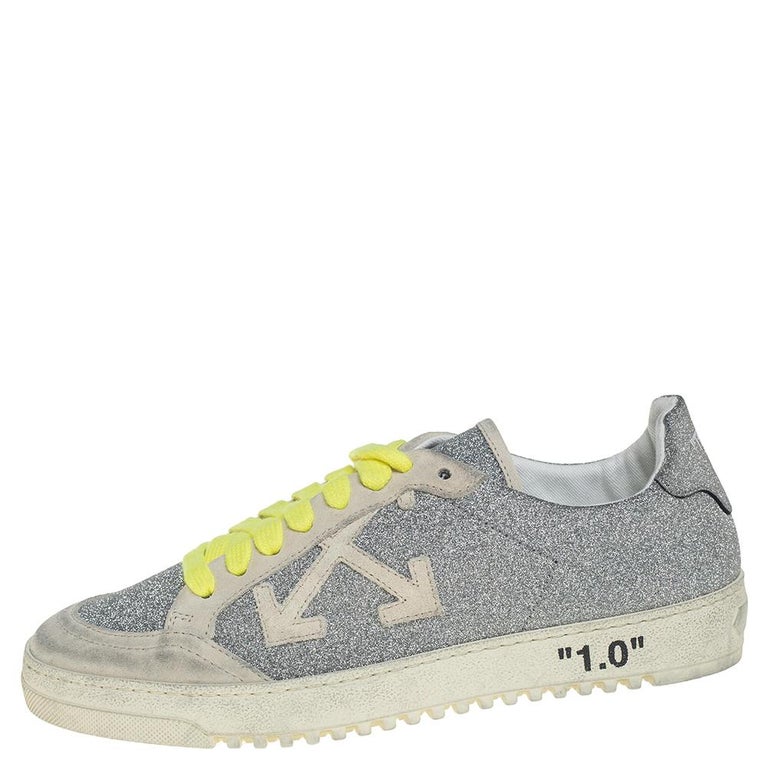 Off-White Virgil Abloh Arrow Silver Glitter Leather And Suede Sneakers Size  38 at 1stDibs | off white glitter, off white suede sneakers