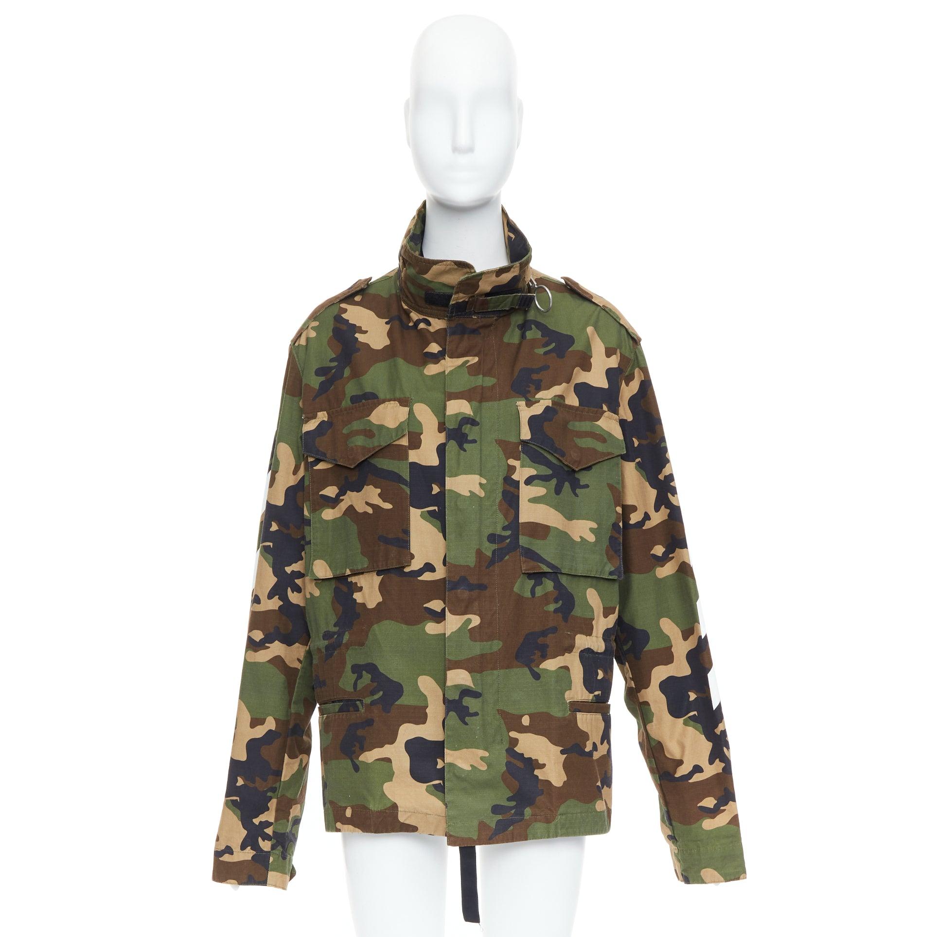 OFF WHITE Virgil Abloh green Camo cotton white logo field jacket M 5