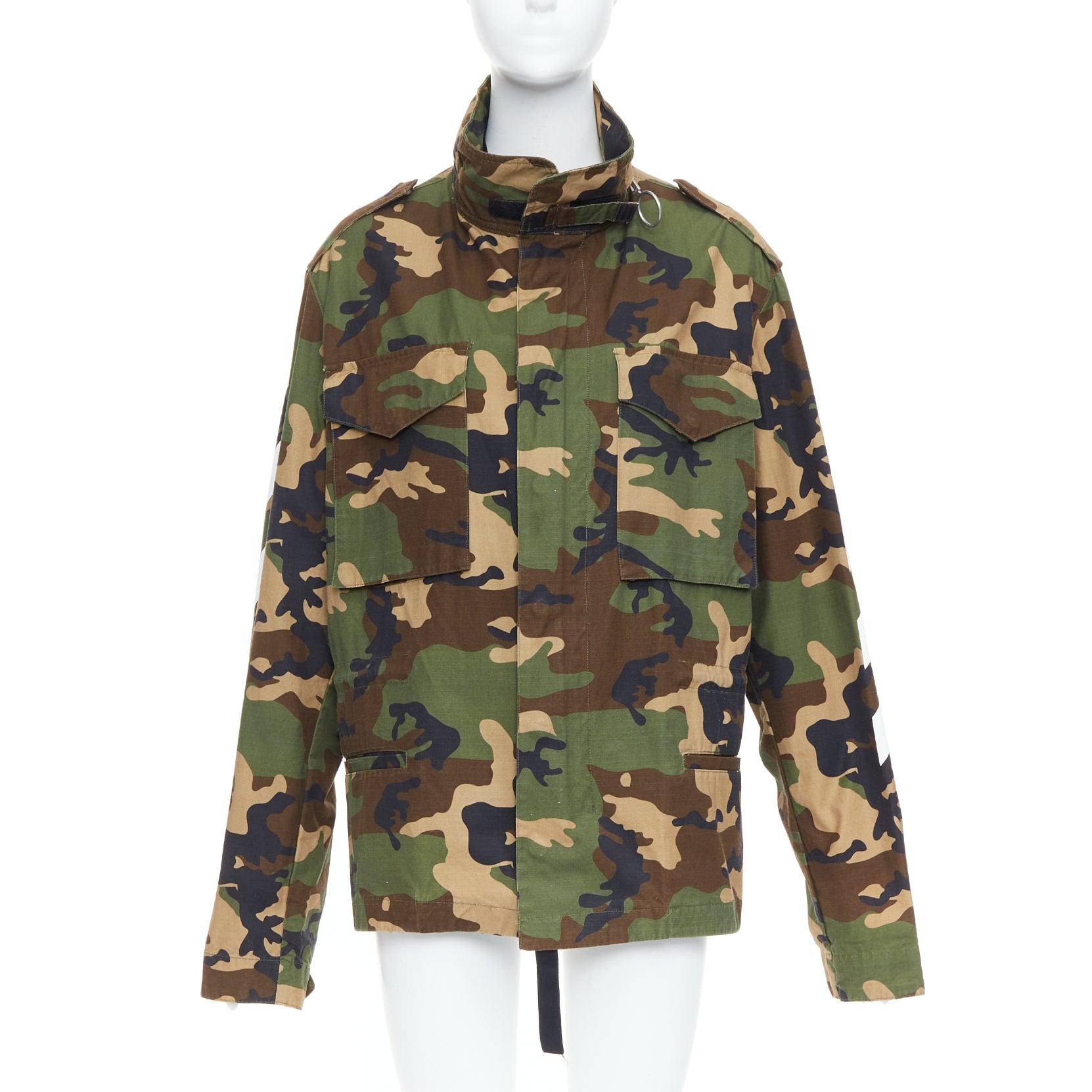 Brown OFF WHITE Virgil Abloh green Camo cotton white logo field jacket M