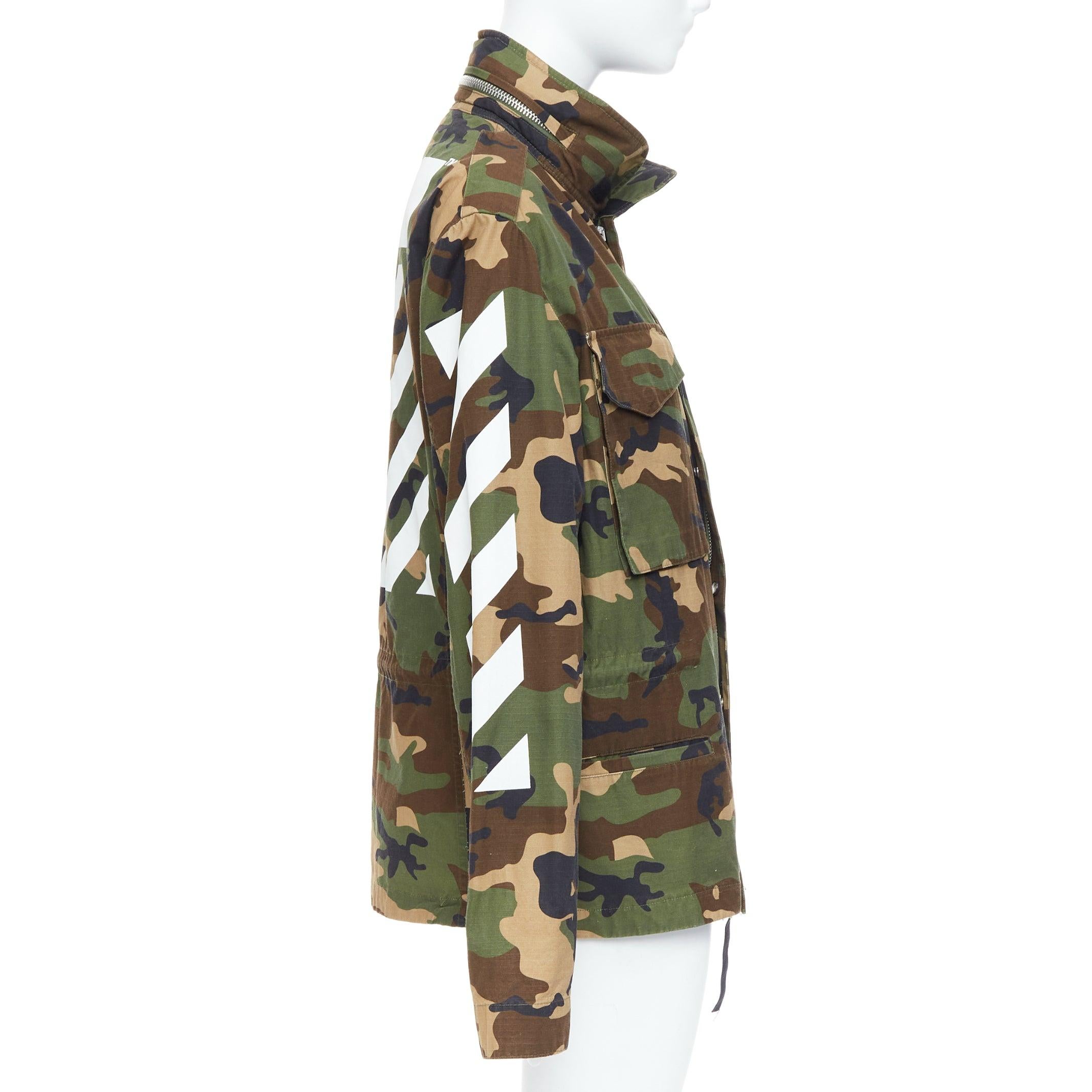 Women's OFF WHITE Virgil Abloh green Camo cotton white logo field jacket M