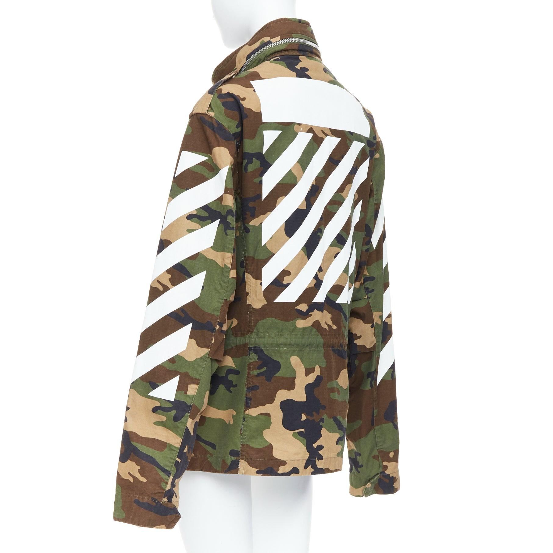 OFF WHITE Virgil Abloh green Camo cotton white logo field jacket M 1