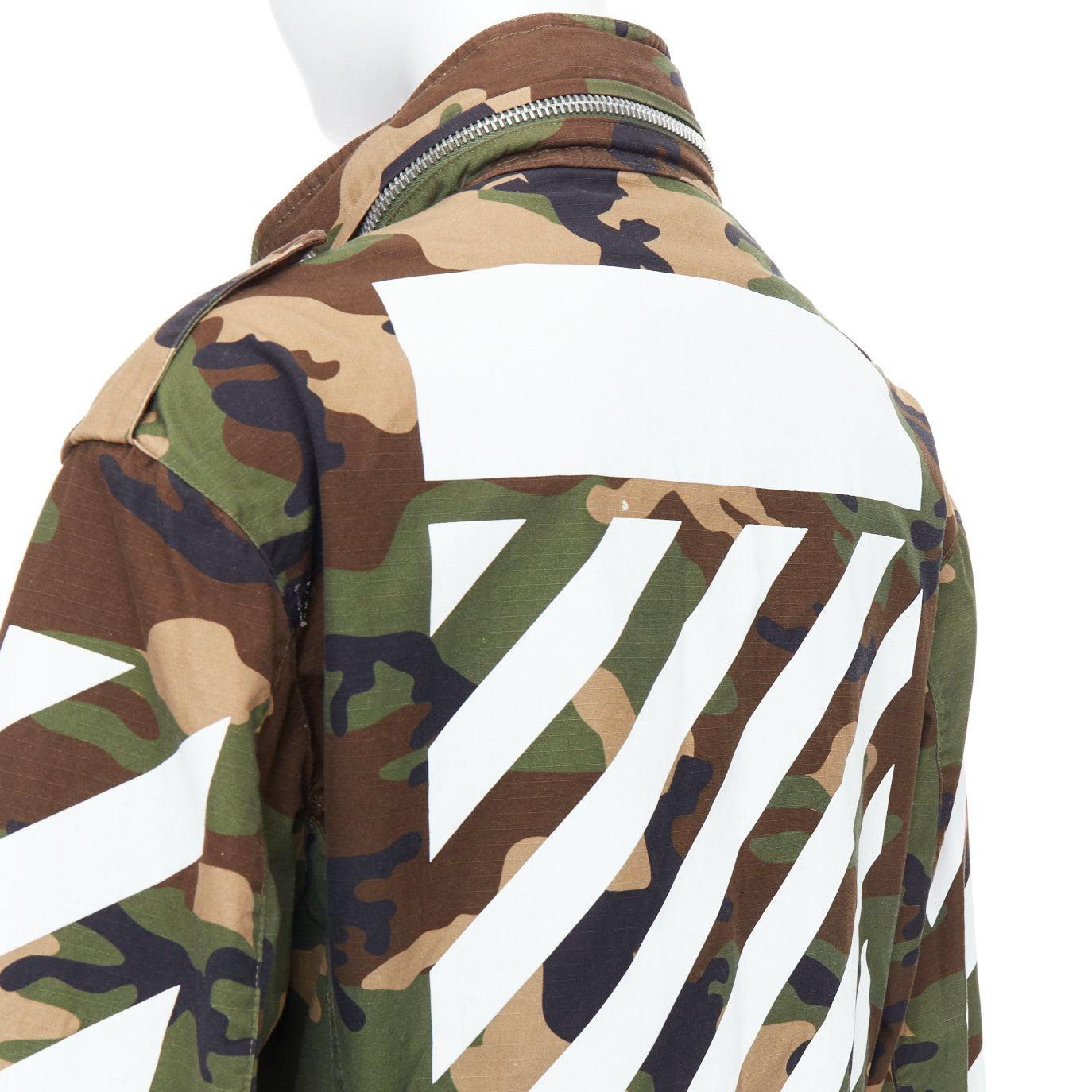 OFF WHITE Virgil Abloh green Camo cotton white logo field jacket M 3