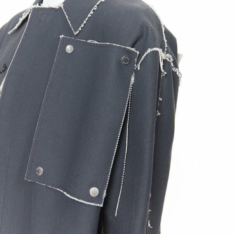 OFF WHITE VIRGIL ABLOH grey coated heavy canvas frayed edge snap panel coat XS For Sale 5
