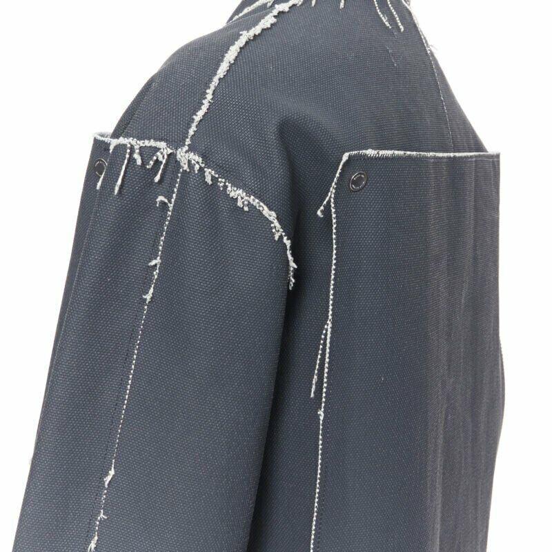 OFF WHITE VIRGIL ABLOH grey coated heavy canvas frayed edge snap panel coat XS For Sale 6
