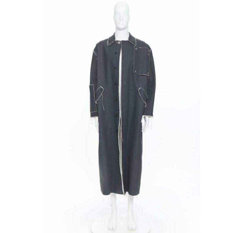 Gris OFF WHITE VIRGIL ABLOH Manteau gris enduite de toile lourde à bords effilochés XS en vente