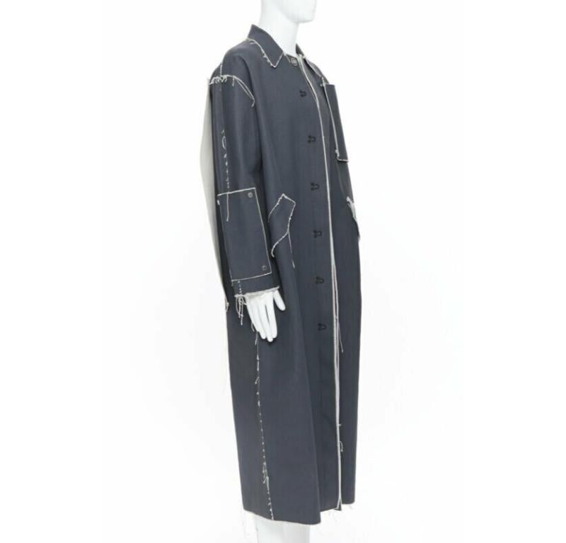 OFF WHITE VIRGIL ABLOH Manteau gris enduite de toile lourde à bords effilochés XS Excellent état - En vente à Hong Kong, NT