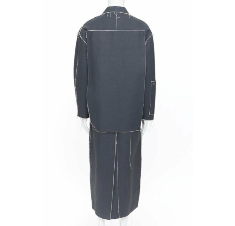 OFF WHITE VIRGIL ABLOH Manteau gris enduite de toile lourde à bords effilochés XS en vente 1