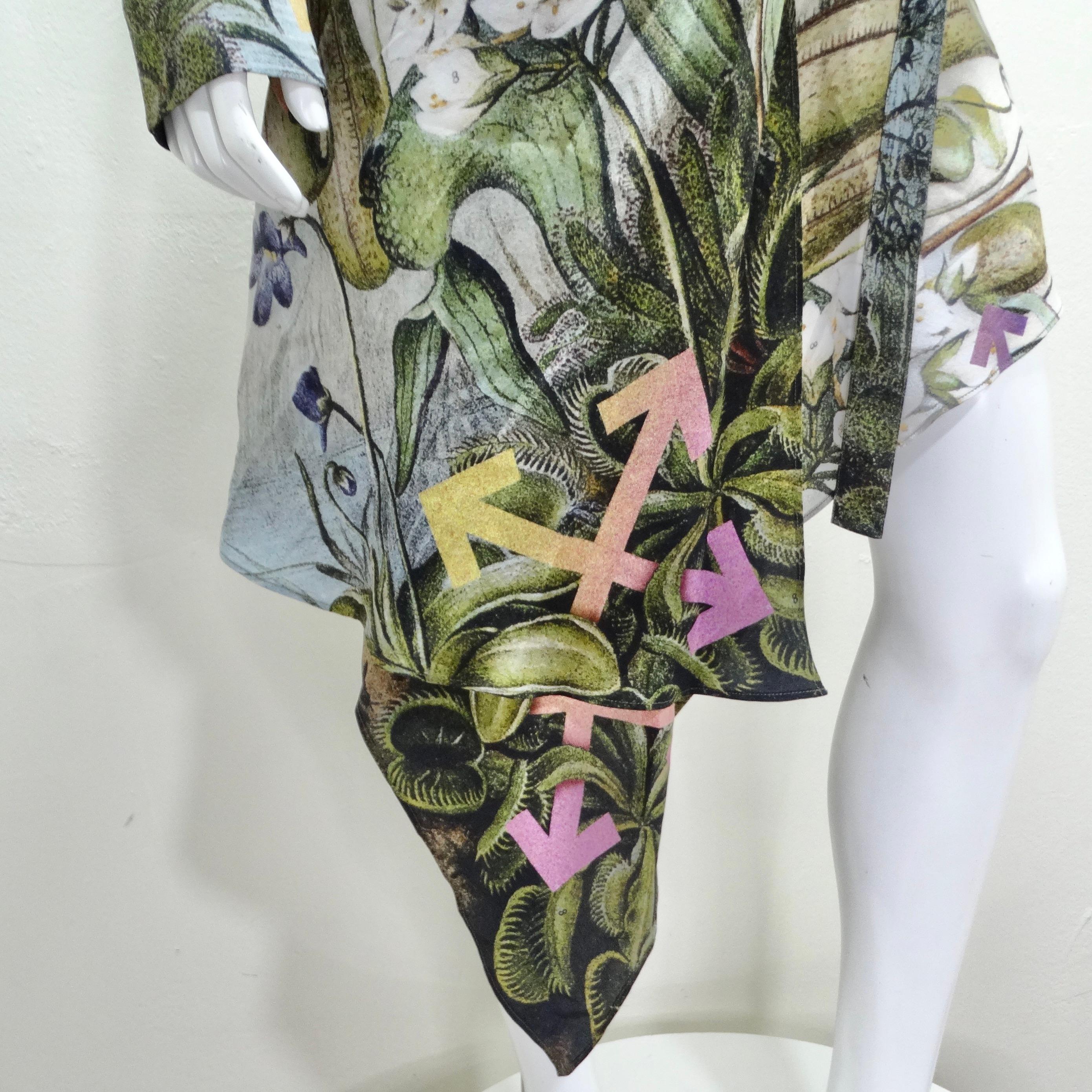 Gray Off White Virgil Abloh Multi Botanical Silk Shirt Dress For Sale