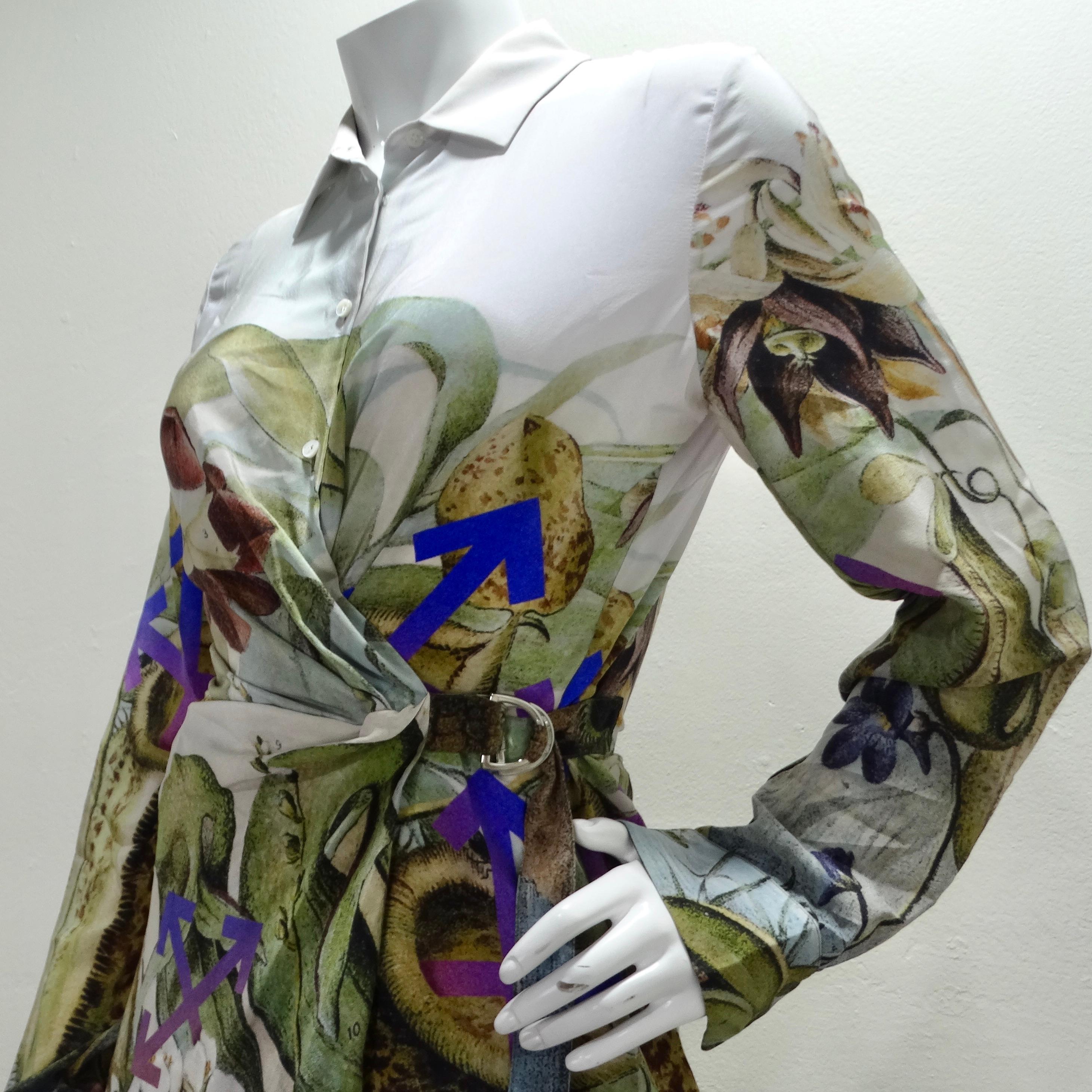 Women's or Men's Off White Virgil Abloh Multi Botanical Silk Shirt Dress For Sale
