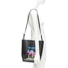 OFF WHITE Virgil Abloh Natural Habitat leather neon cat print crossbody tote bag