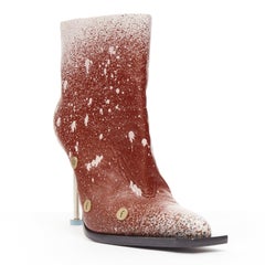 OFF WHITE Virgil Abloh paint splatter nail heel square toe ankle boot EU37-38