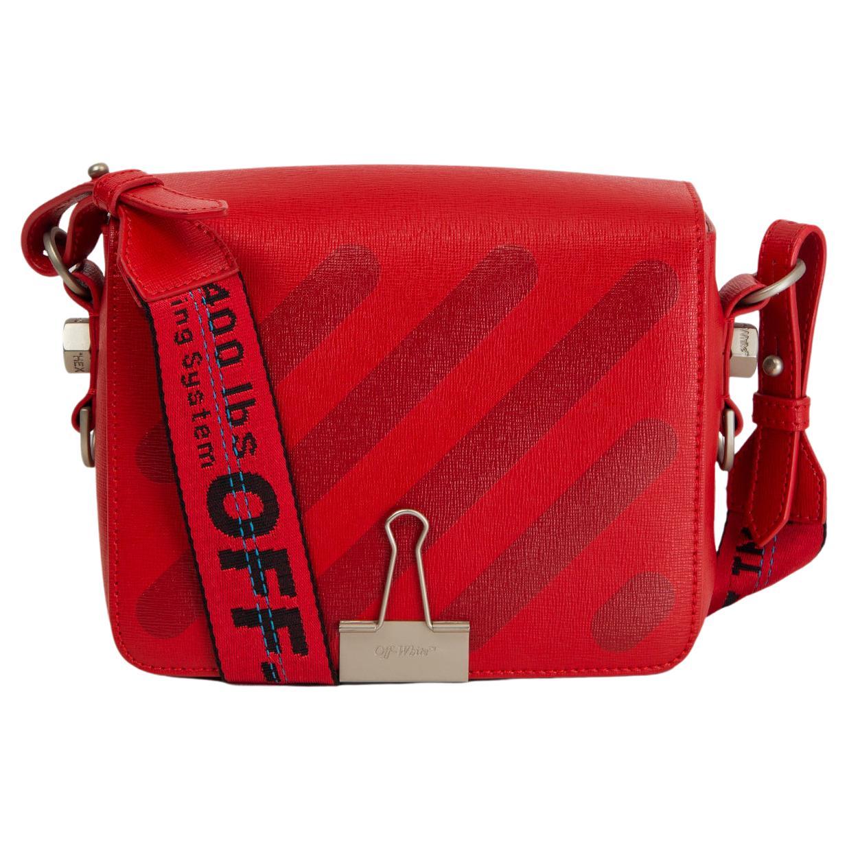 OFF-WHITE VIRGIL ABLOH red leather STRIPED DIAG FLAP Shoulder Bag