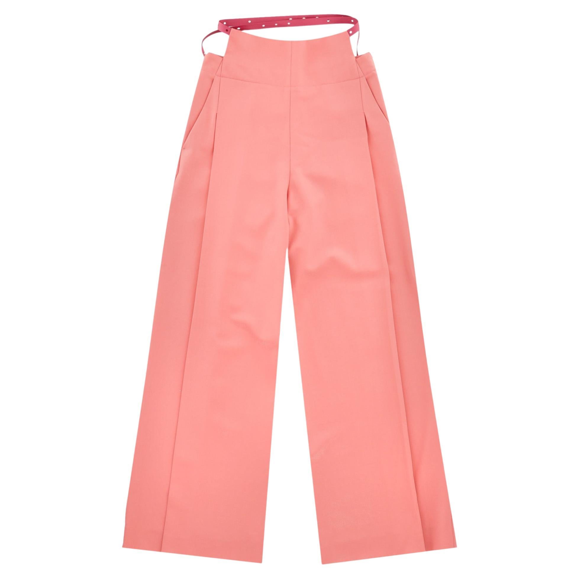 Off White Virgin Wool Blend Wide-Leg Trousers