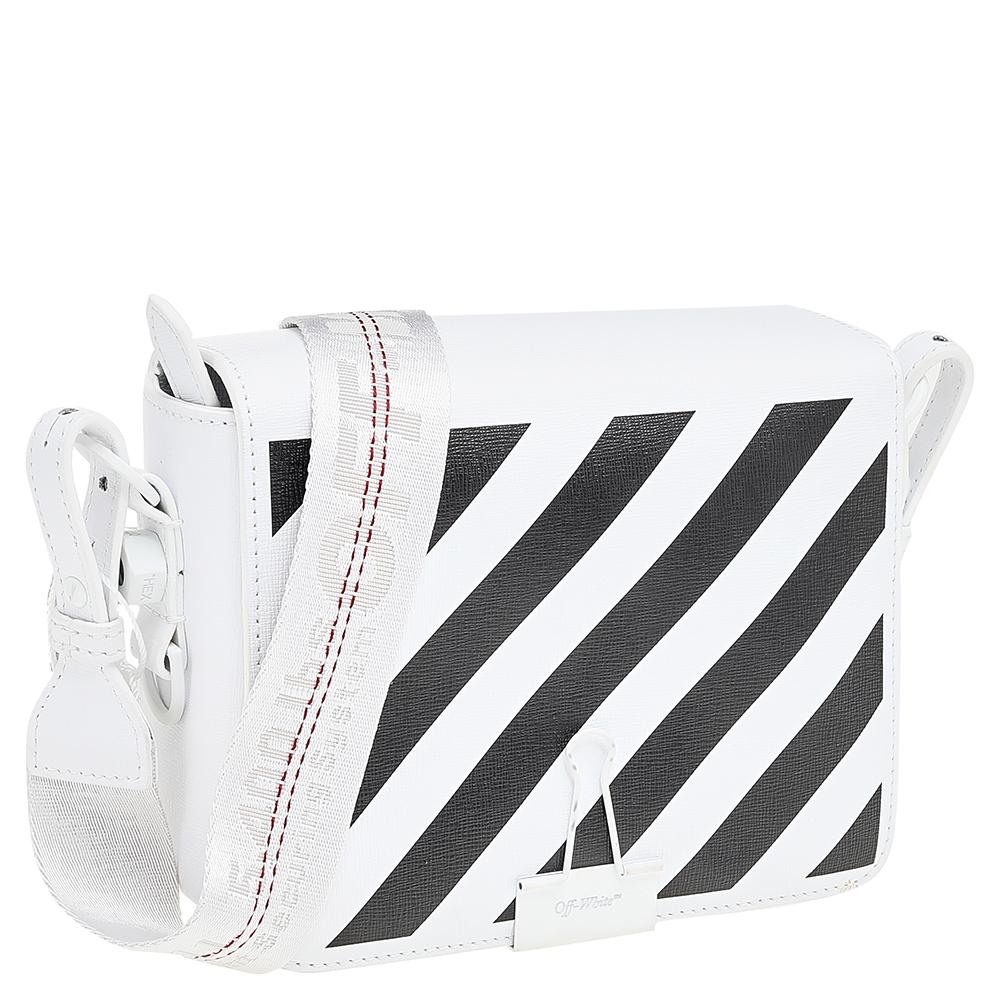 Gray Off-White White/Black Diag Print Leather Binder Clip Crossbody Bag