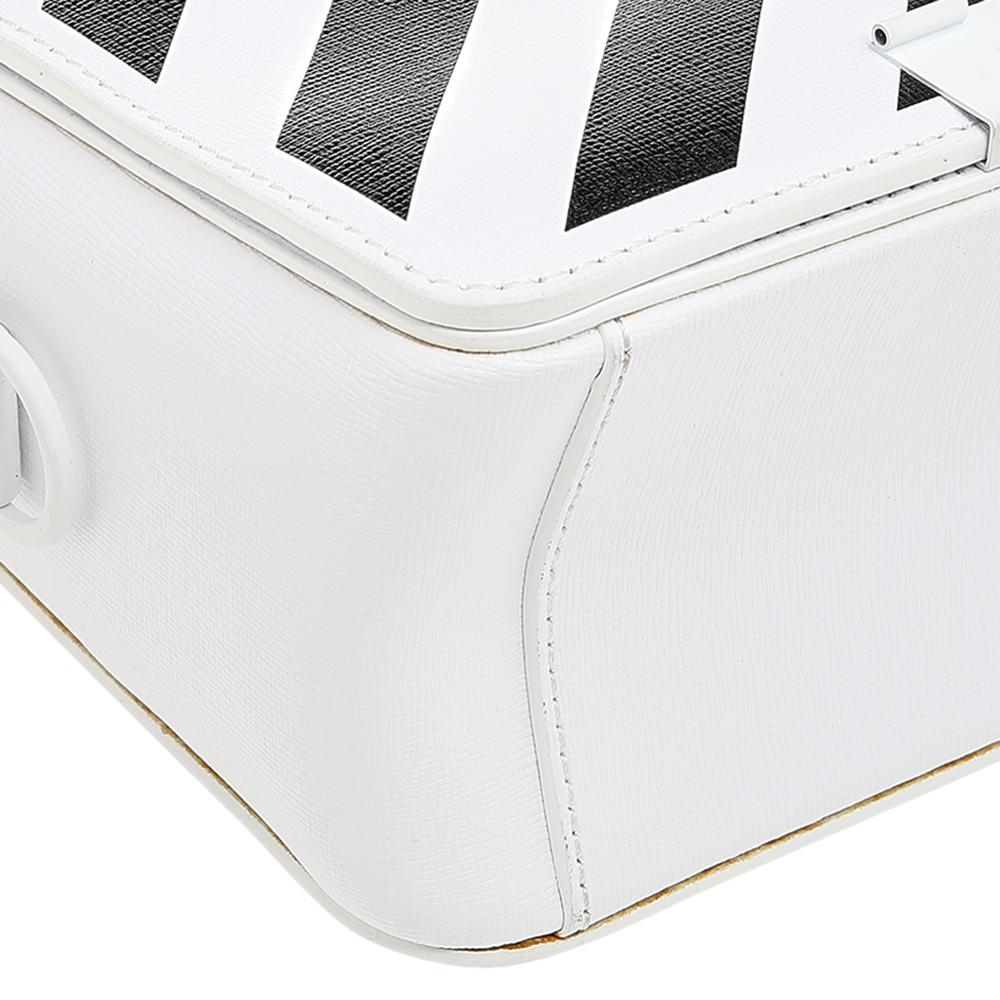 Women's Off-White White/Black Diag Print Leather Binder Clip Crossbody Bag