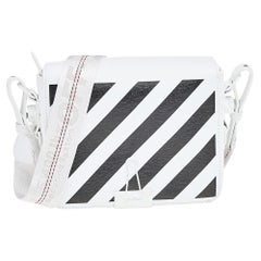 Off-White White/Black Diag Print Leather Binder Clip Crossbody Bag