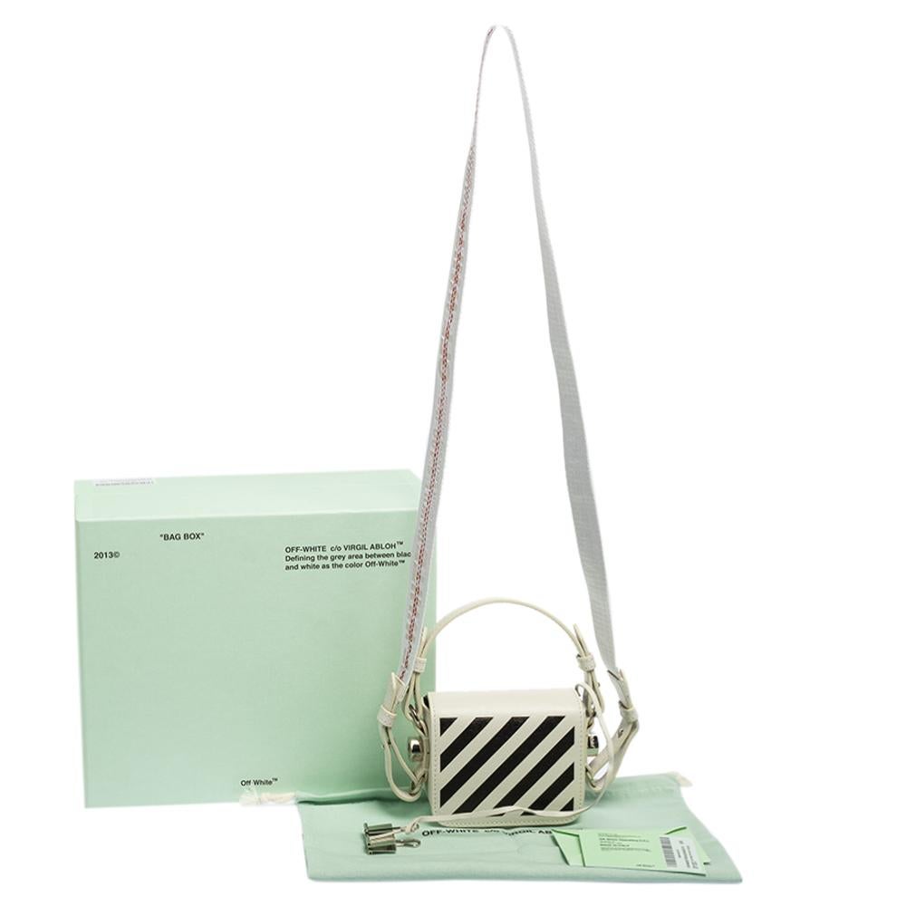 Off-White White/Black Diagonal Striped Leather Baby Flap Crossbody Bag 7