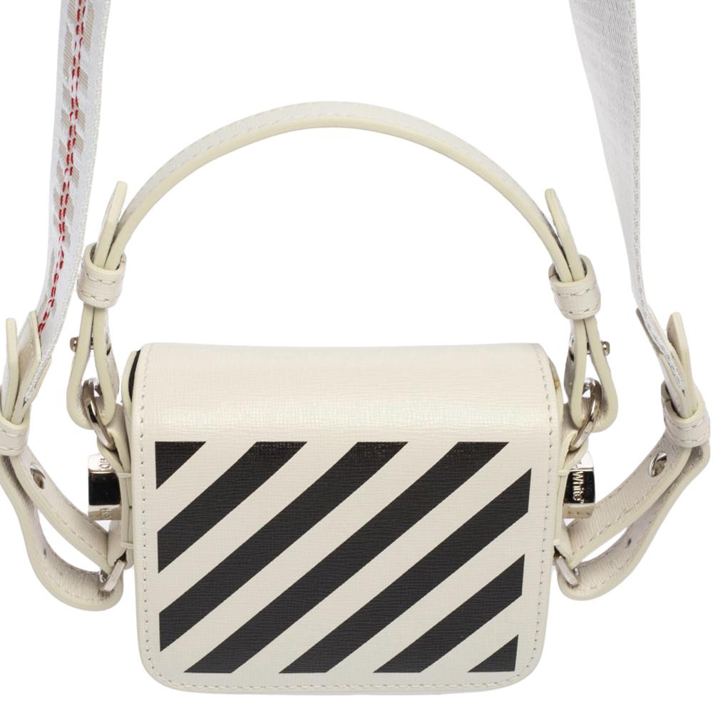 Off-White White/Black Diagonal Striped Leather Baby Flap Crossbody Bag 1