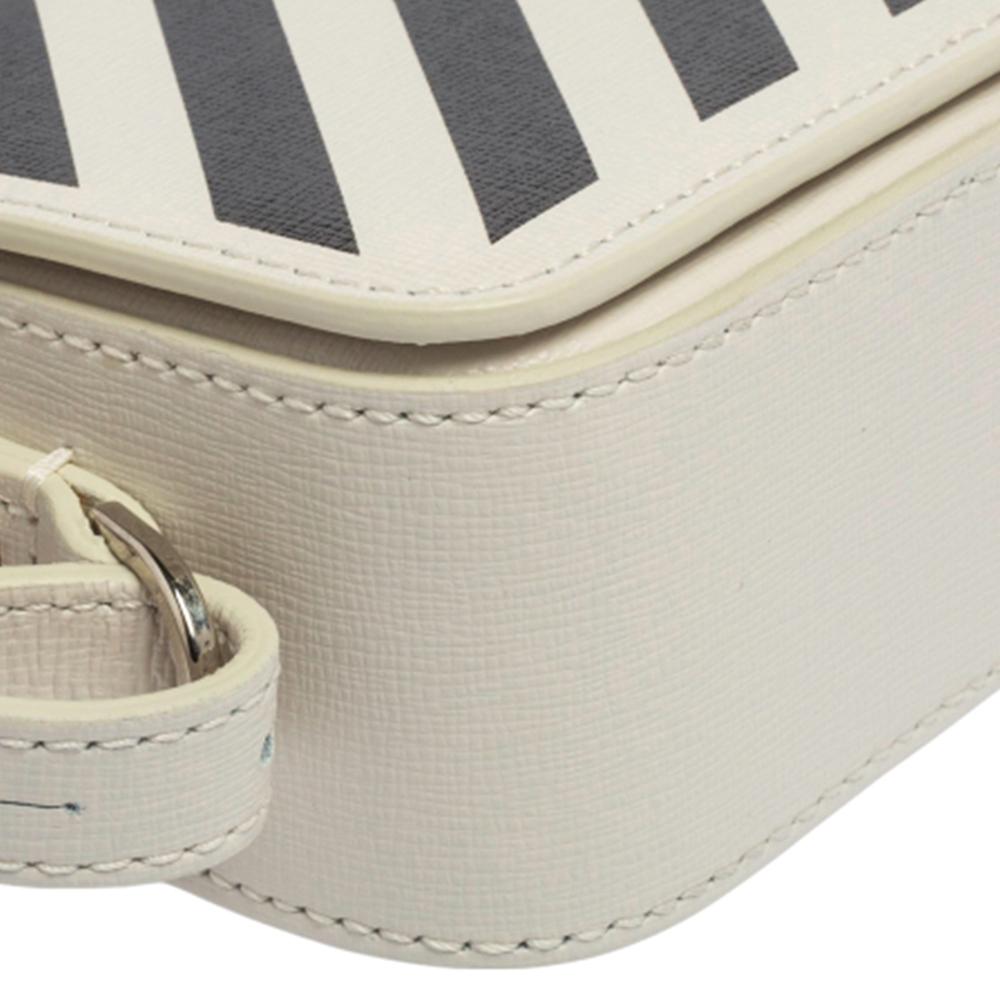 Off-White White/Black Diagonal Striped Leather Baby Flap Crossbody Bag 2