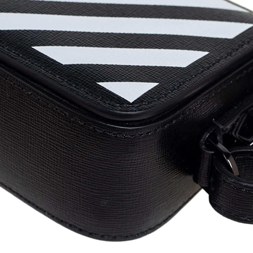 Off-White White/Black Diagonal Striped Leather Baby Flap Crossbody Bag 1