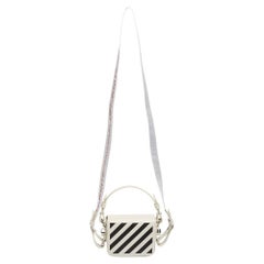 Off-White White/Black Diagonal Striped Leather Baby Flap Crossbody Bag