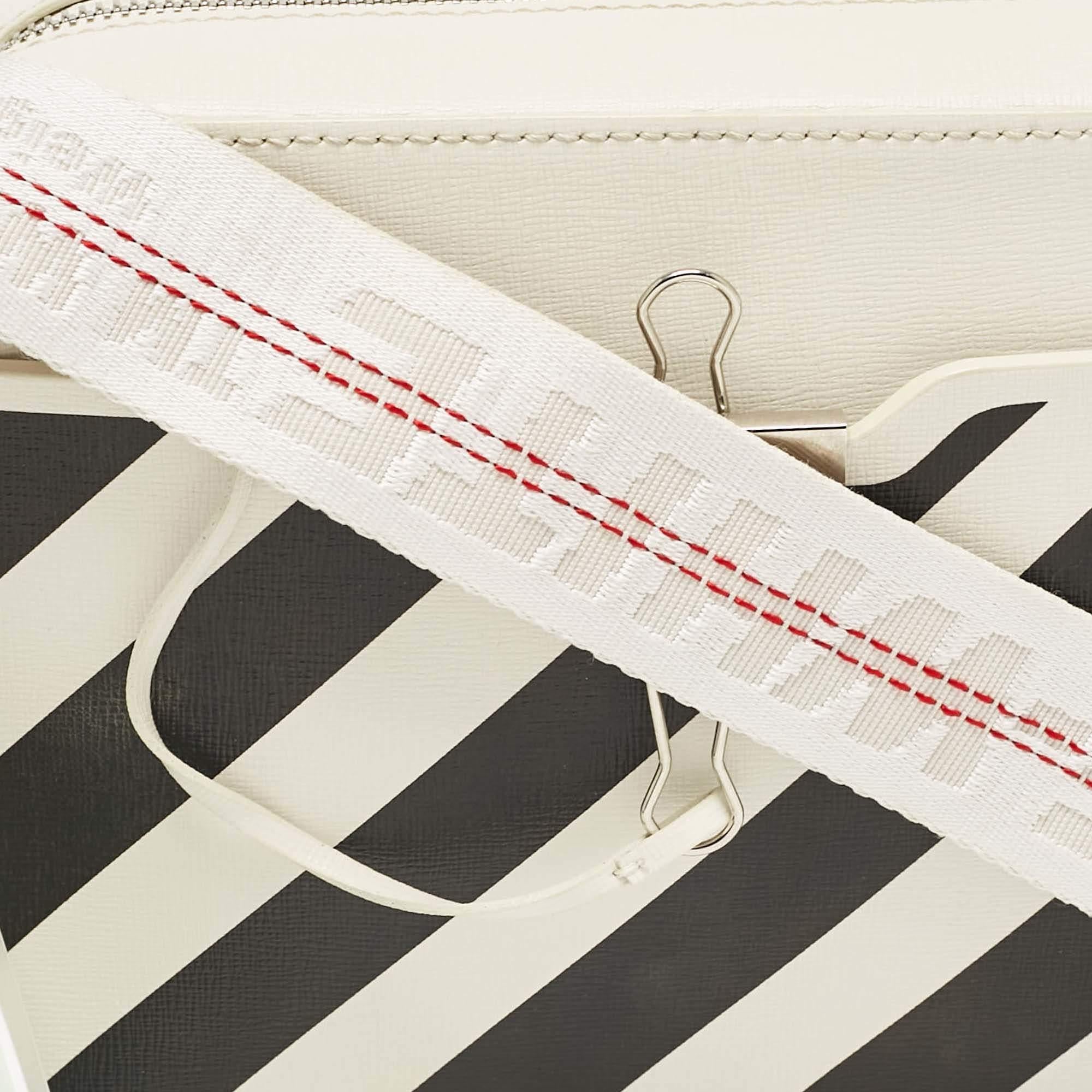 Women's Off-White White/Black Leather Diag Camera Bag