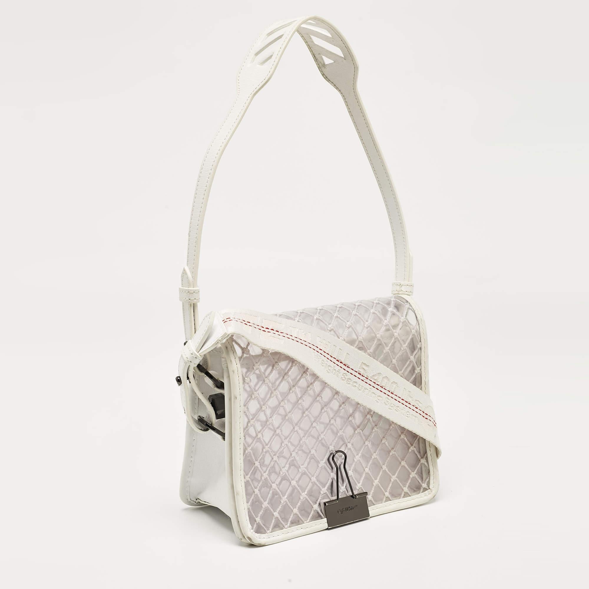 Gray Off-White White/Clear PVC Net Binder Clip Crossbody Bag