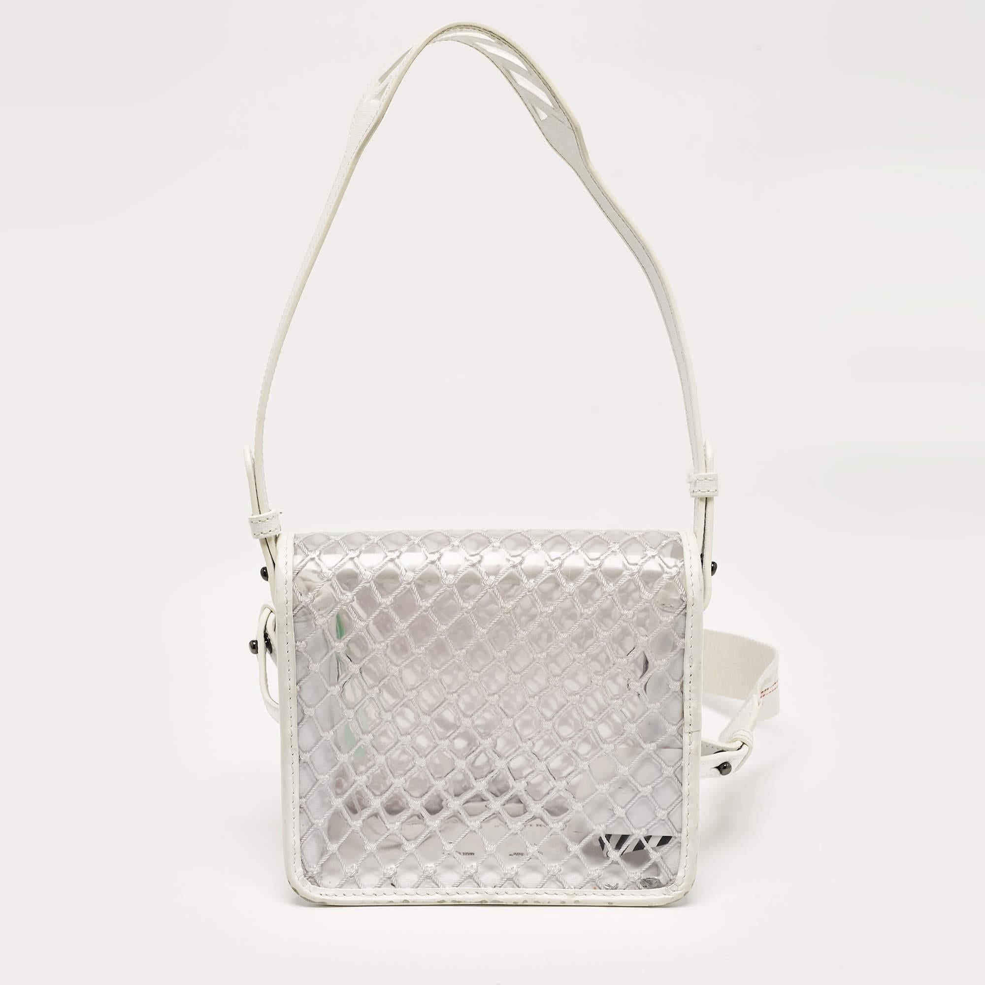Off-White White/Clear PVC Net Binder Clip Crossbody Bag In Fair Condition In Dubai, Al Qouz 2