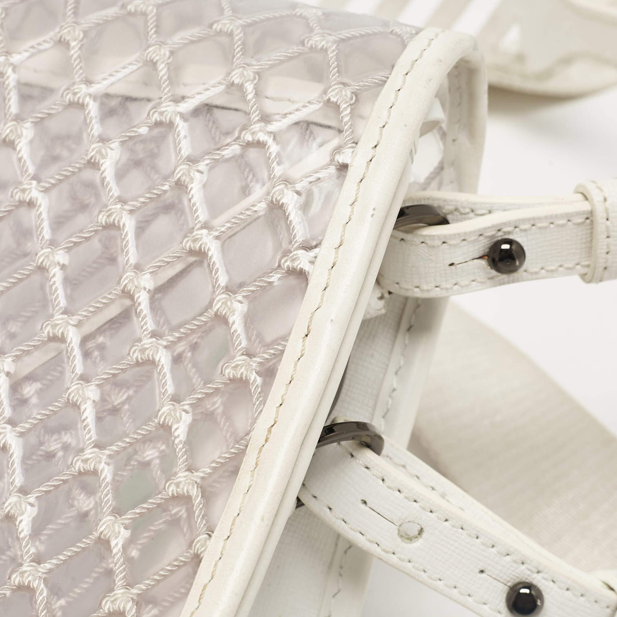 Off-White White/Clear PVC Net Binder Clip Crossbody Bag 1