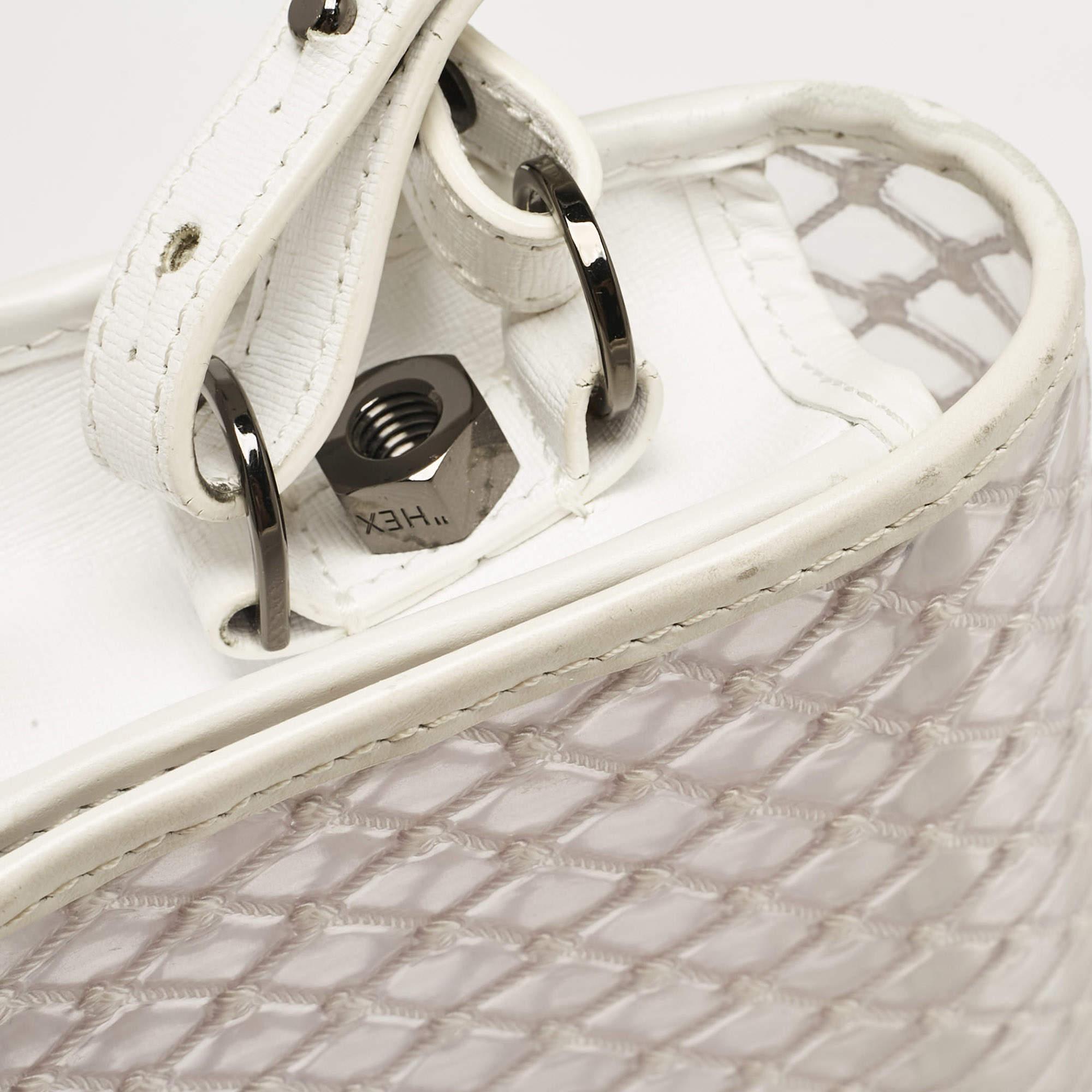 Off-White White/Clear PVC Net Binder Clip Crossbody Bag 2