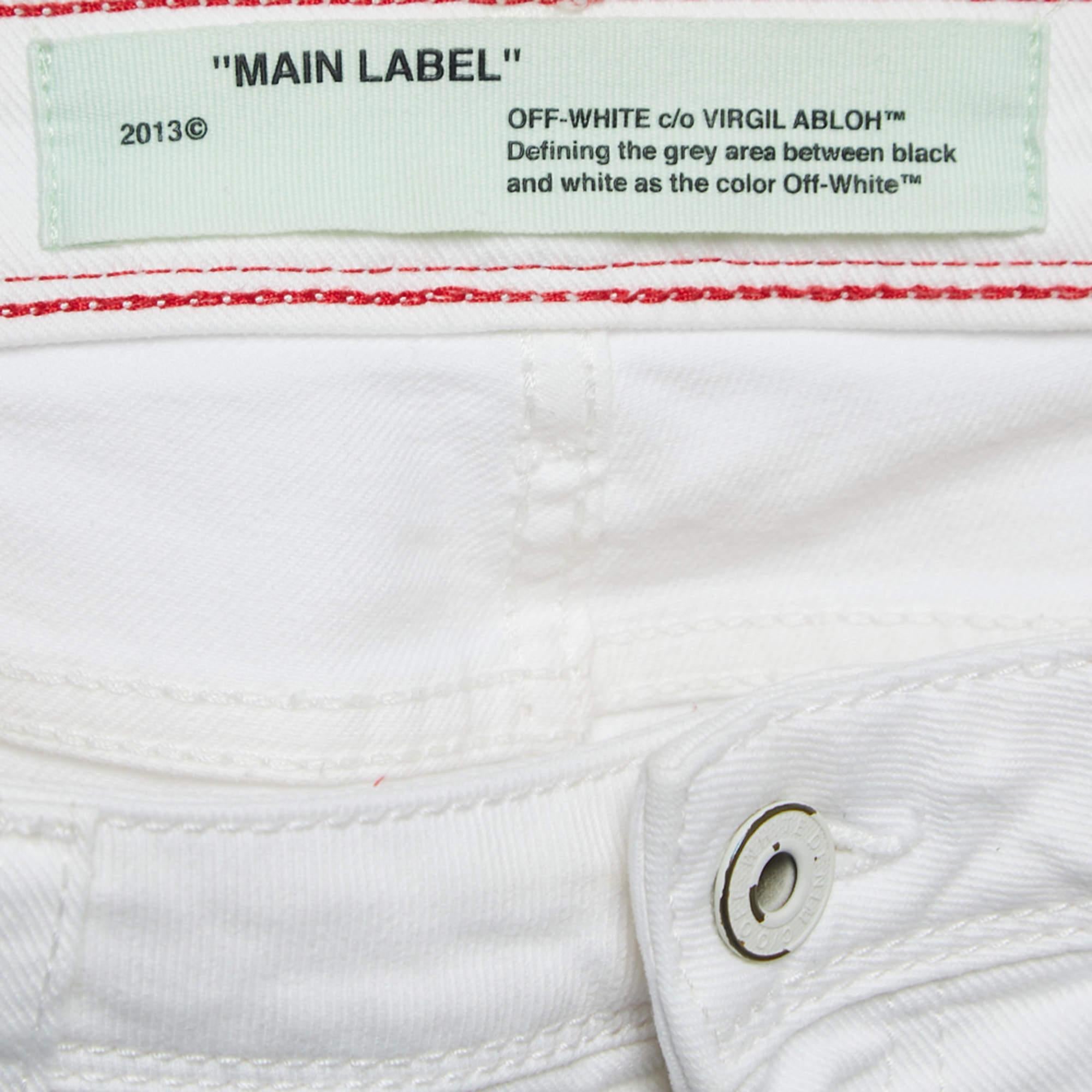 Off-White White Denim Logo Tape Detail Skinny Jeans S Taille 26