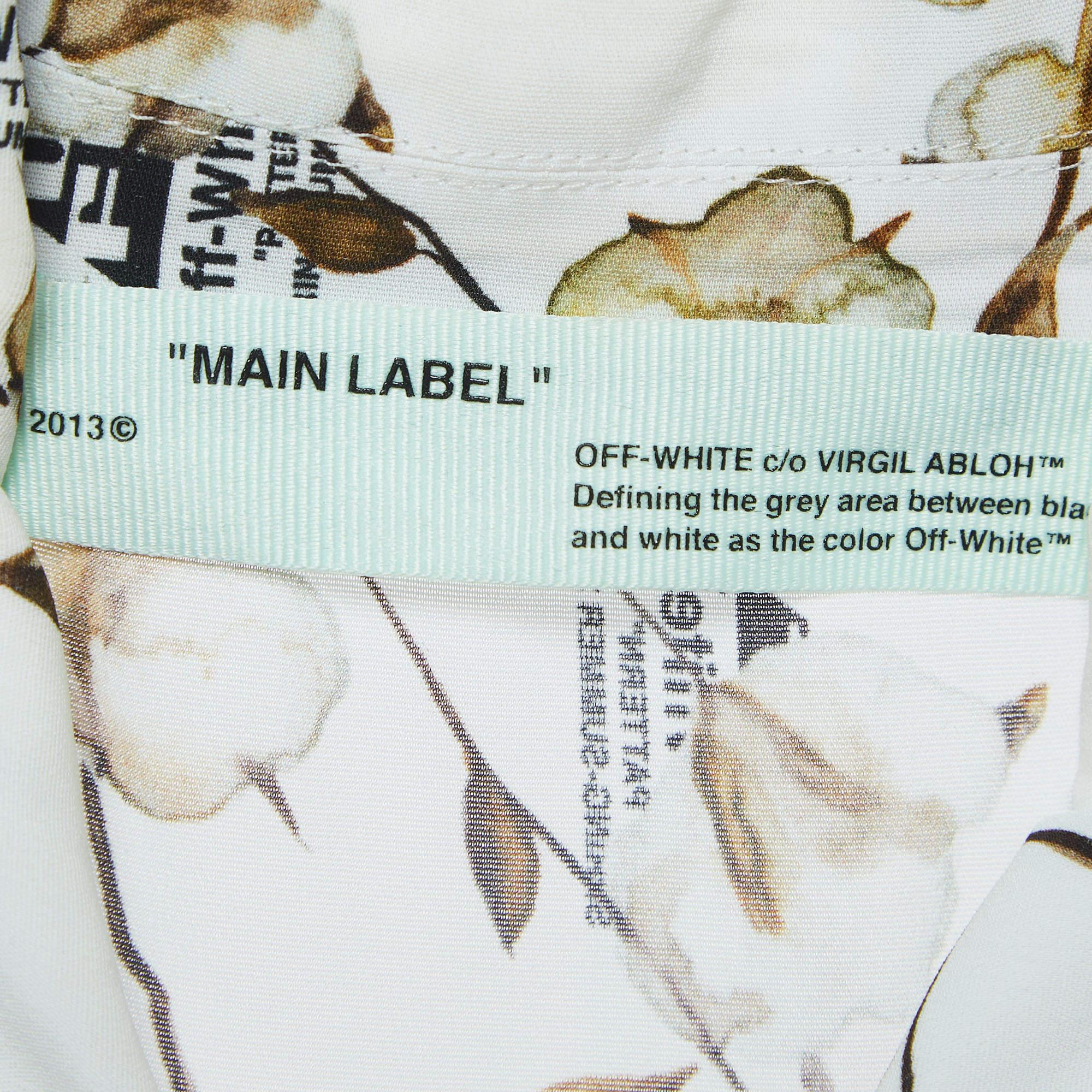 Off-White Blanco Floral Logo Print Crepe Belted Midi Shirt Dress M en Bueno estado para la venta en Dubai, Al Qouz 2