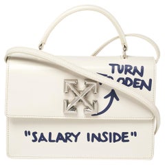 OFF-WHITE Weißes Leder 1.4 Jitney Quote Tasche „SALARY INSIDE“ Top Handle Bag aus weißem Leder