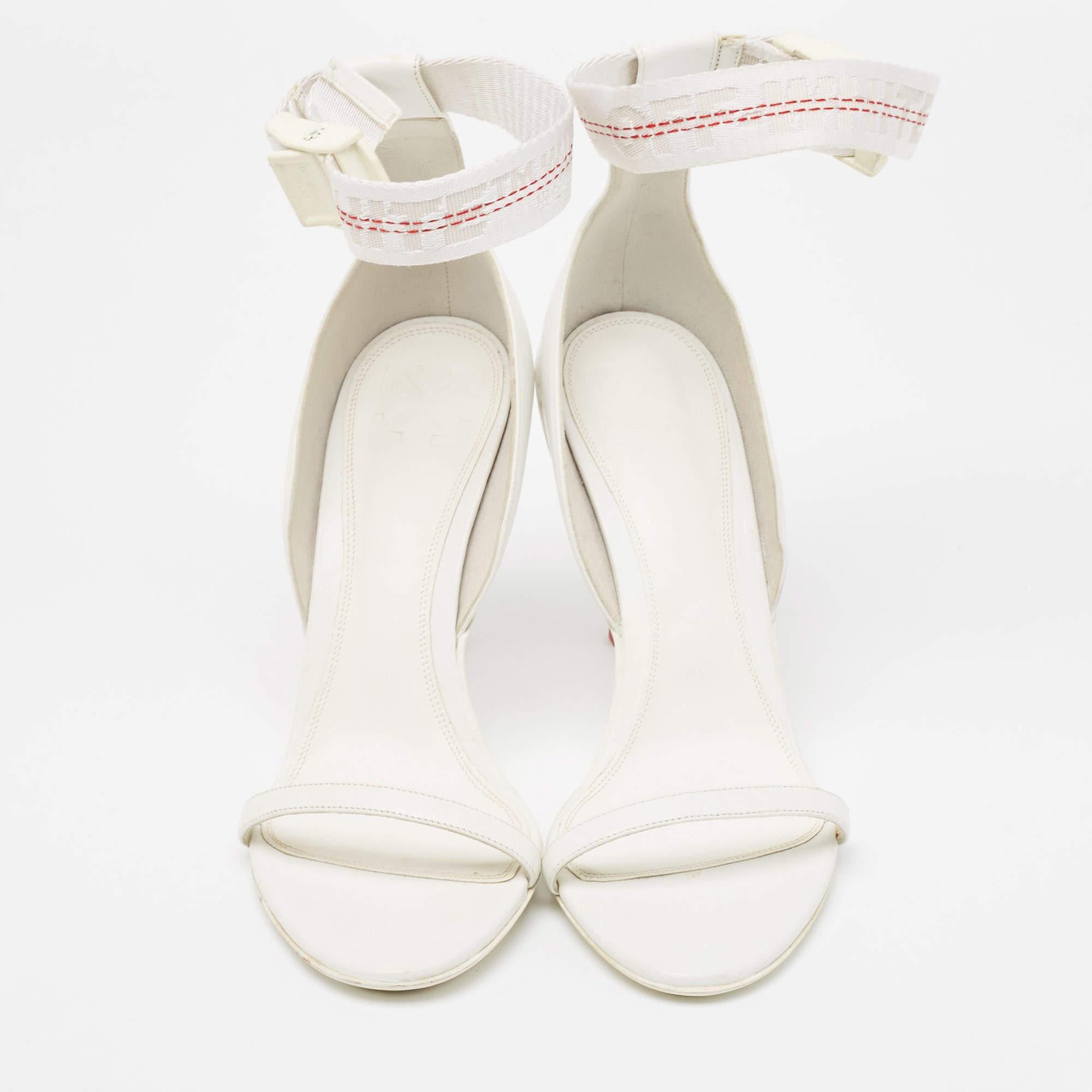 Blanc Off-White - Sandales à lanières de cuir et de toile blanches - Taille 39 en vente