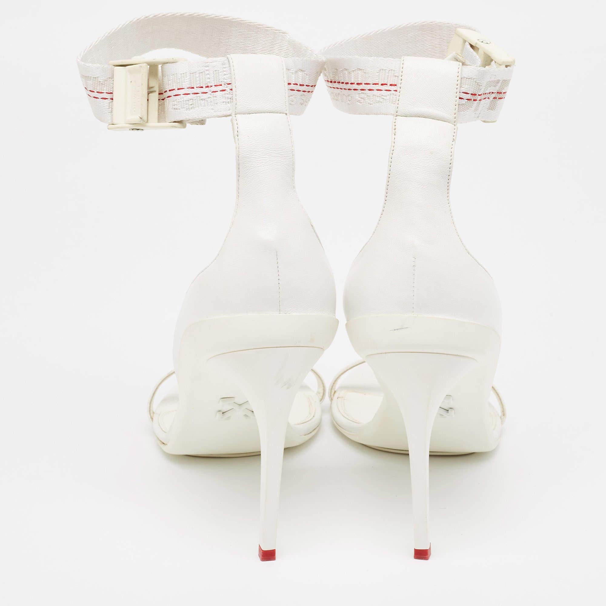 Off-White - Sandales à lanières de cuir et de toile blanches - Taille 39 Pour femmes en vente