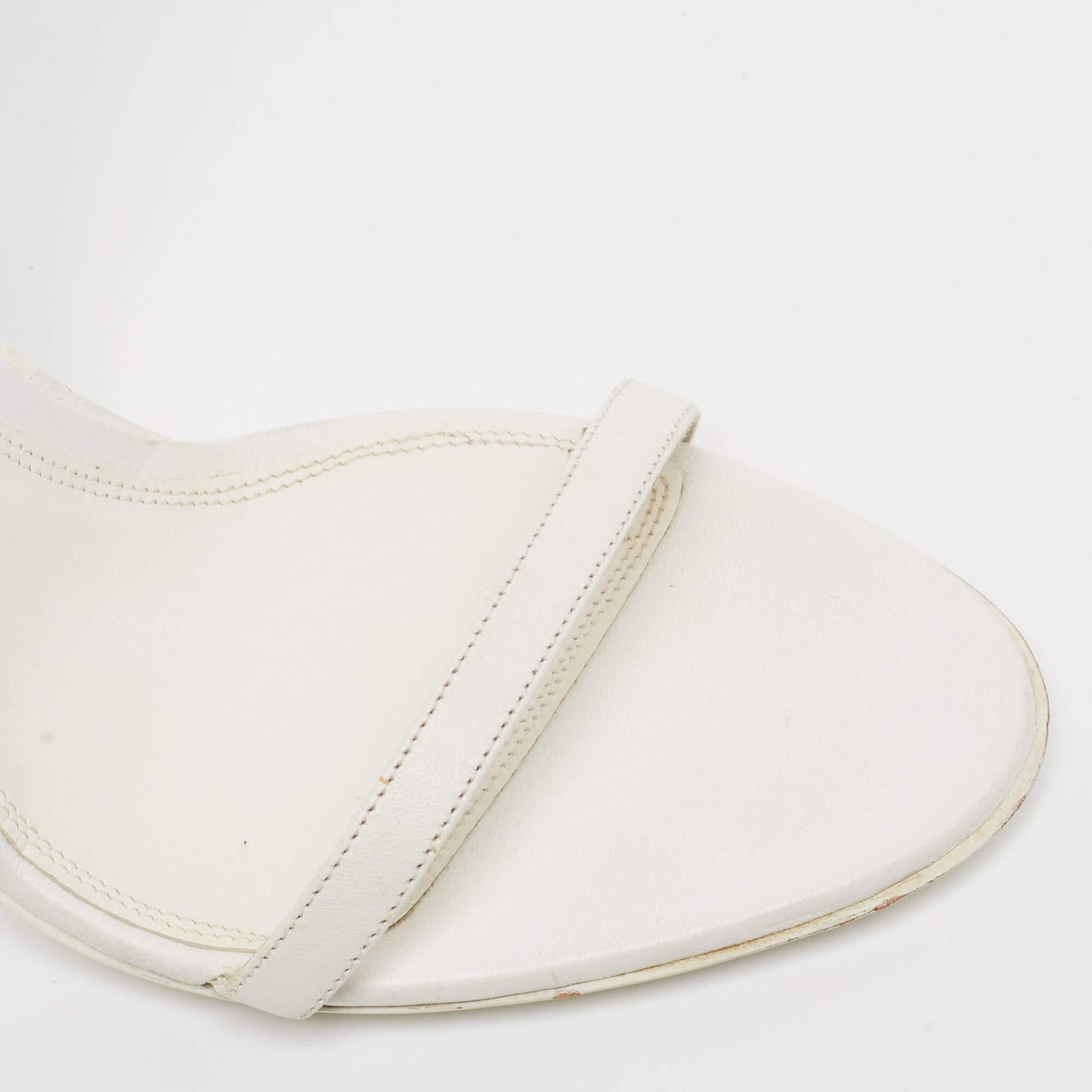 Off-White - Sandales à lanières de cuir et de toile blanches - Taille 39 en vente 2