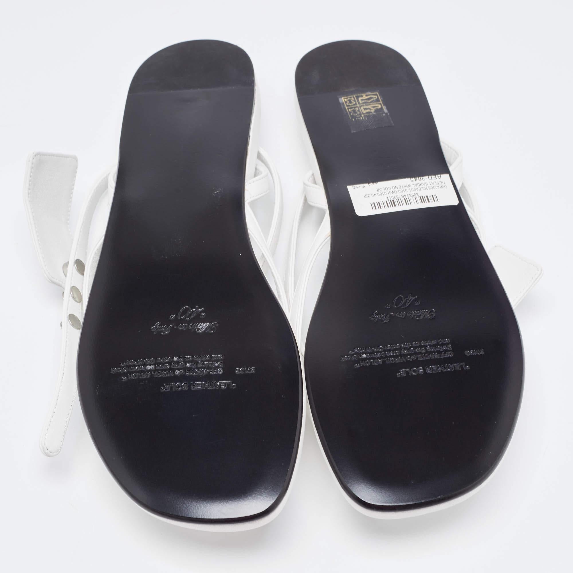Off-White White Leather Ankle Strap Flats Size 40 1