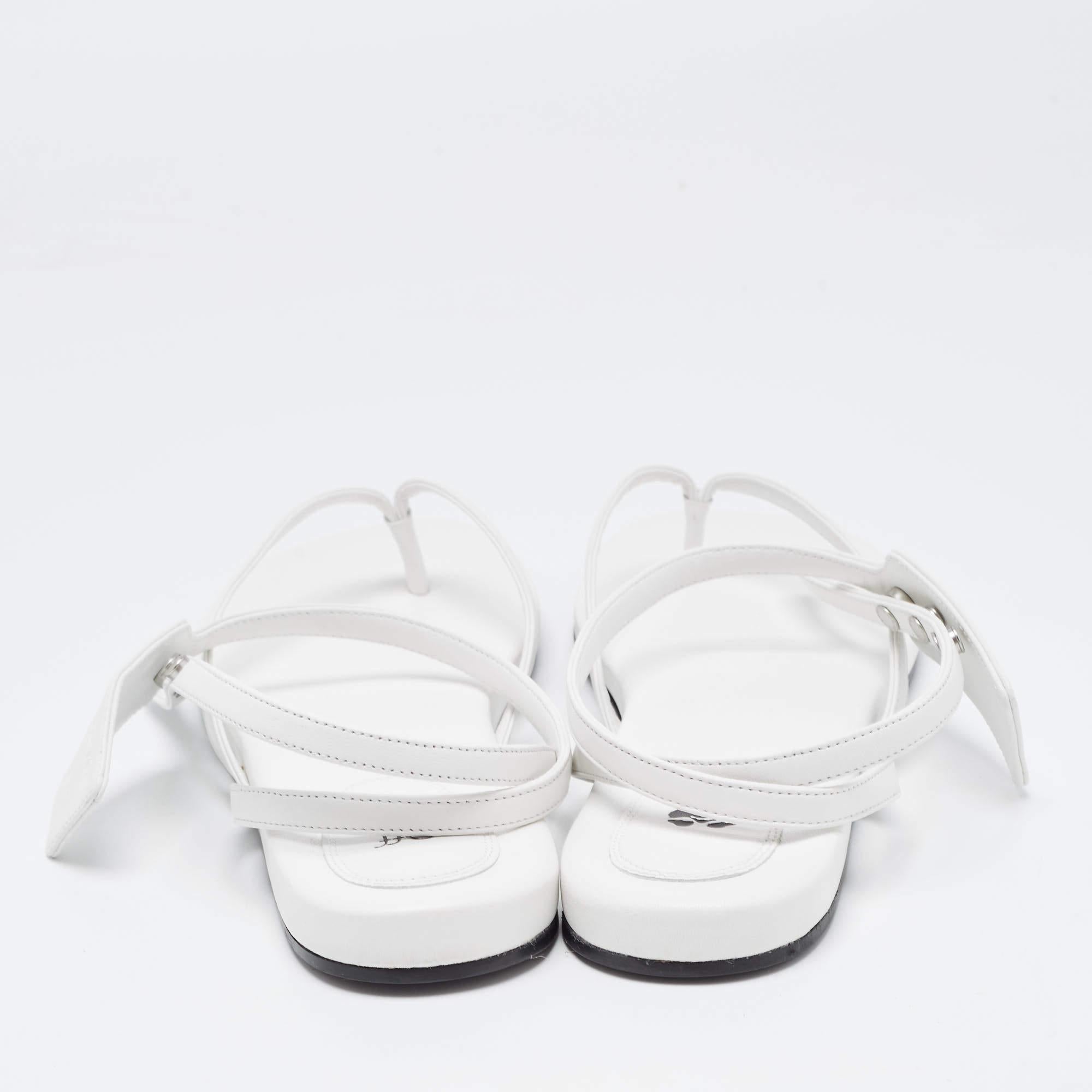 Off-White White Leather Ankle Strap Flats Size 40 2