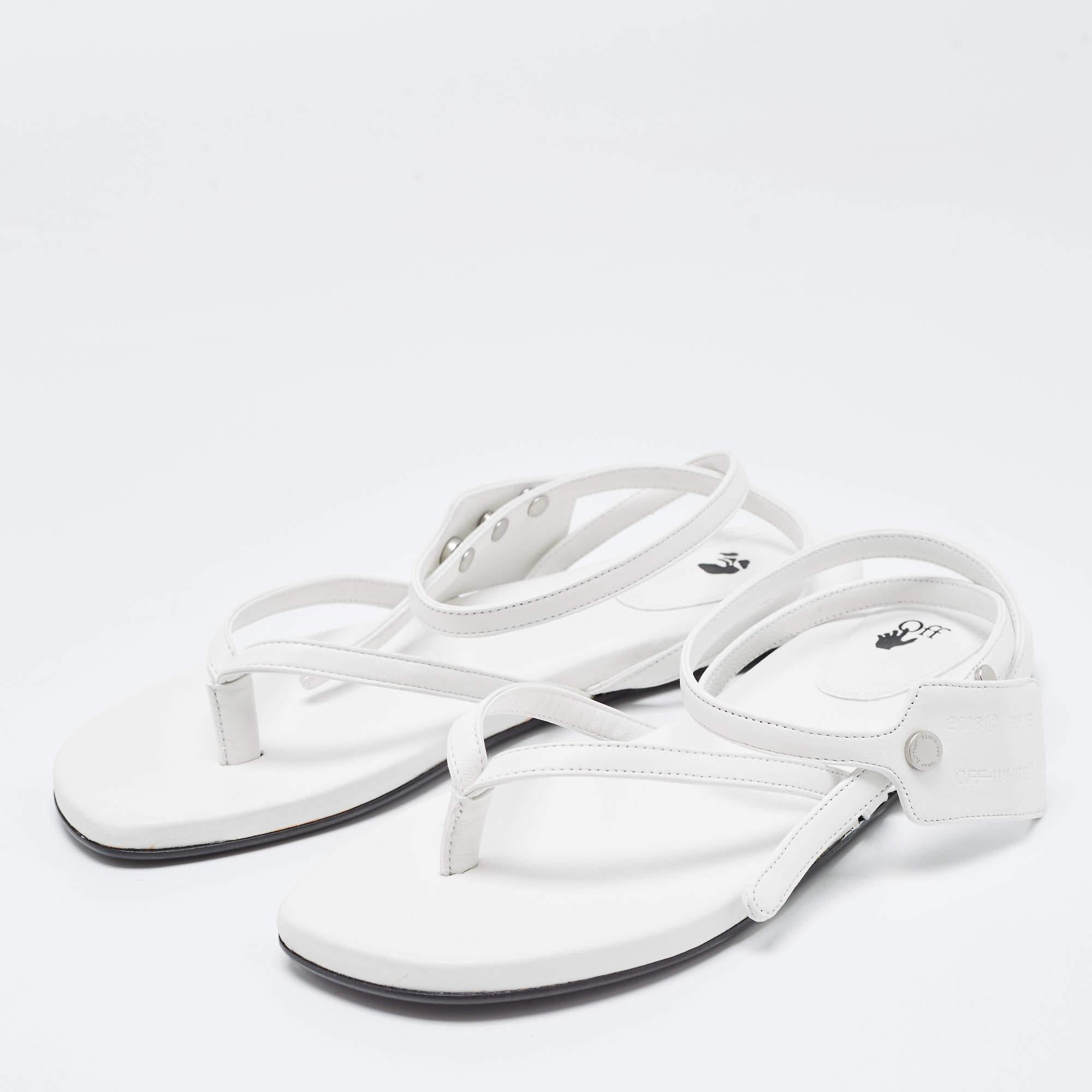 Off-White White Leather Ankle Strap Flats Size 40 4