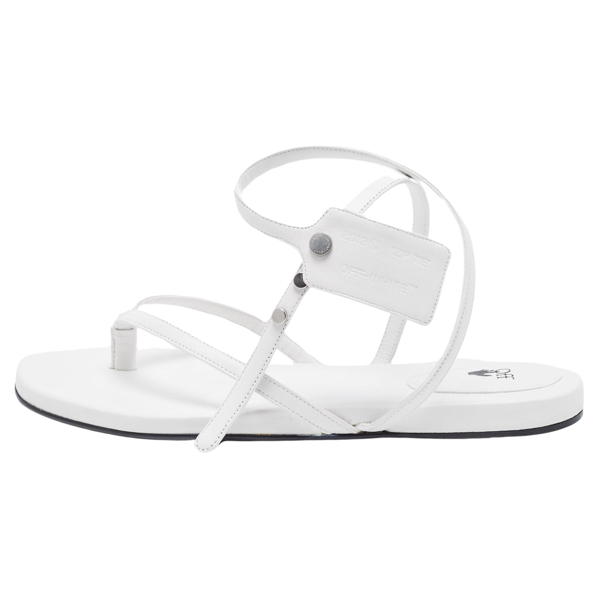 Off-White White Leather Ankle Strap Flats Size 40