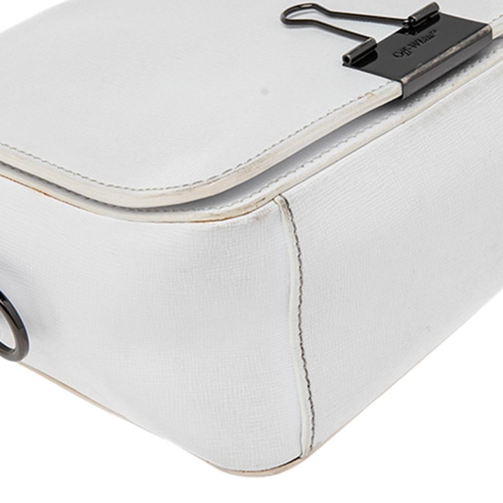 Off-White White Leather Binder Clip Shoulder Bag 3