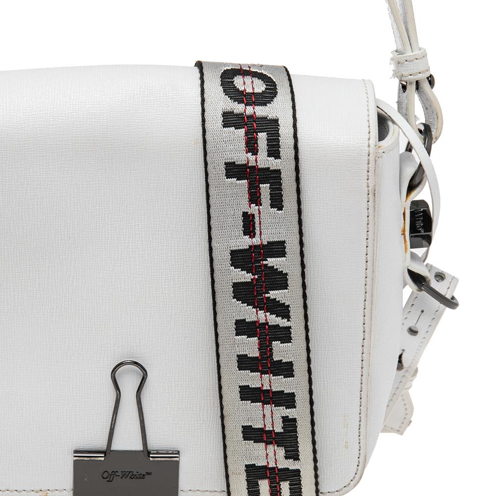 Gray Off-White White Leather Binder Clip Shoulder Bag
