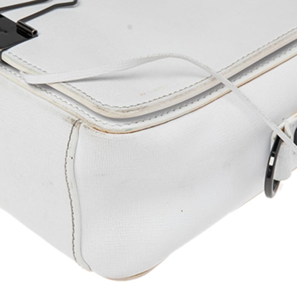 Women's Off-White White Leather Binder Clip Shoulder Bag