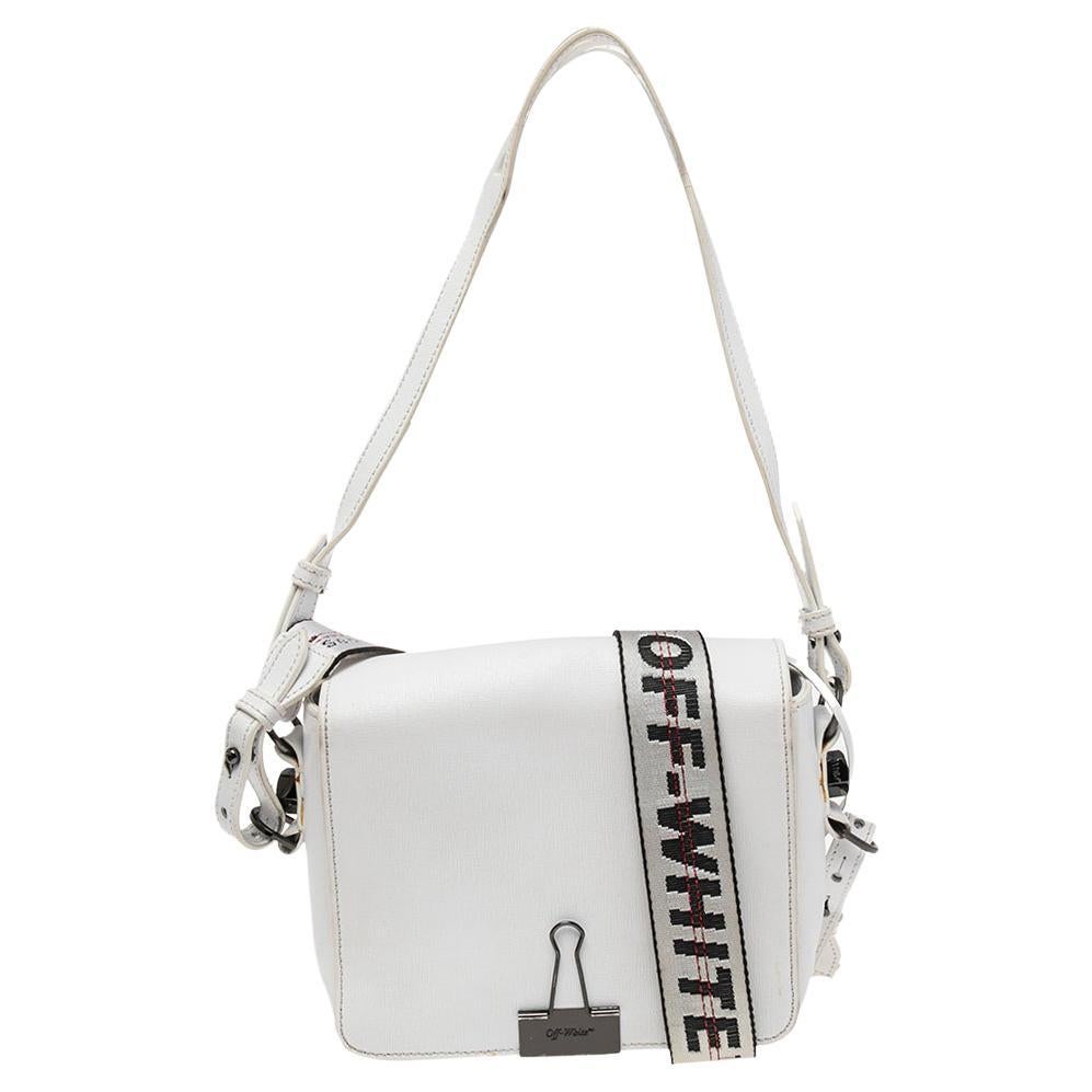 Off-White White Leather Binder Clip Shoulder Bag