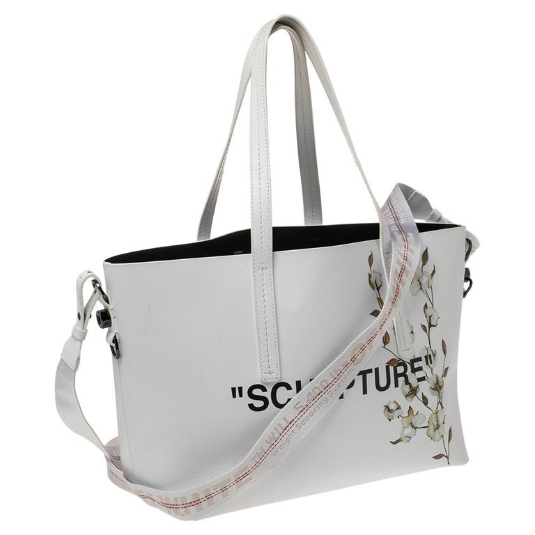 Off-White White Leather Cotton Flower Print Sculpture Shopper Tote